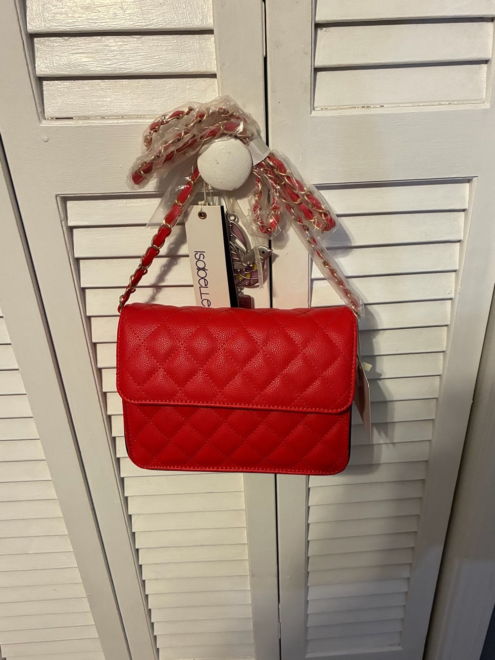 Isabelle Red Quilted Crossbody Shoulder Bag with Chain Strap